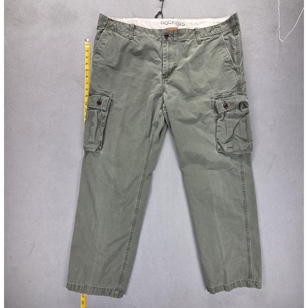 Dockers Pants Mens 42x32 Green Cargo Cotton Canvas Elastic Cuff Casual
